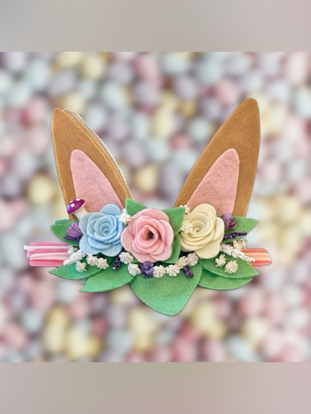 Felt Flower Bunny Ears Girls Pastel Easter Headband Kids Hair Accessories Handma